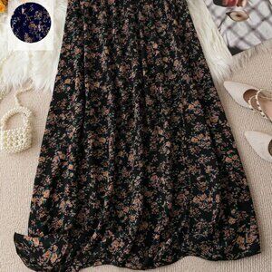 💛 Black Floral Maxi Skirt – Boho Vintage Style